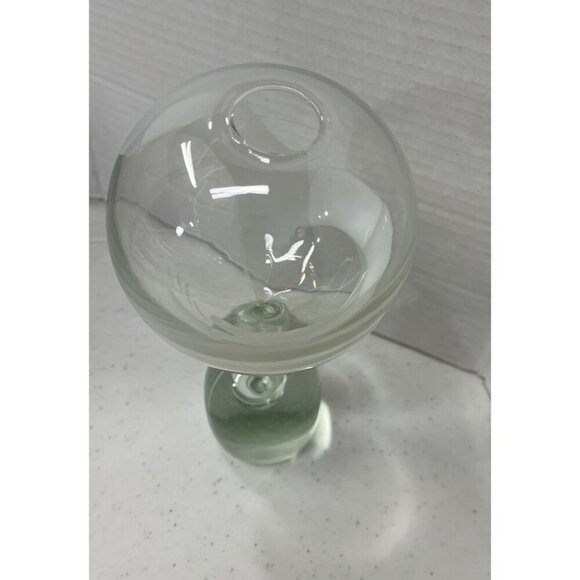 Double Round Vase Green with White Design Rare Vase Style Weighted Bottom - Picture 5 of 7